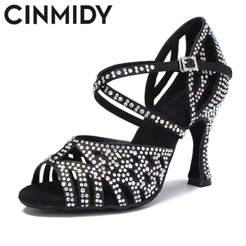 Обувь для латиноамериканских танцев CINMIDY, профессиональная обувь для бальных танцев для женщин, обувь для танцев танго Сальса, мягкая подошва, вечерние туфли на высоком каблуке