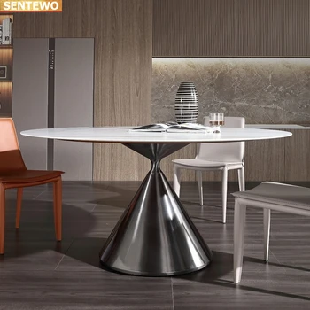 Роскошный дизайнерский обеденный стол из мраморной плиты с круглым столом, 4 стула, настольная мебель comedor marbre, нержавеющая сталь, золотое основание.