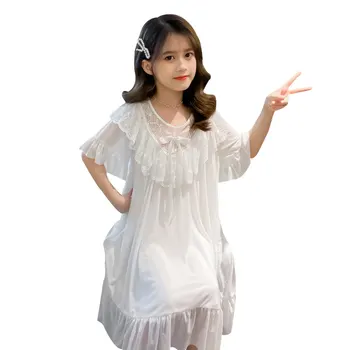 Детская летняя ночная рубашка принцессы, пижама для маленьких девочек, платье для сна с коротким рукавом и кружевным воротником, домашняя одежда для малышей, ночные рубашки