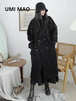 UMI MAO Осень-Зима Дизайн Ямамото, Темное Винтажное Женское Корейское Шерстяное пальто Средней длины, Женское Толстое пальто, Трендовая куртка Y2K