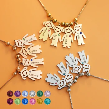 Персонализированное ожерелье для мальчиков и девочек с камнем рождения из нержавеющей стали, ювелирные изделия с фамилией на заказ, подарок на День матери