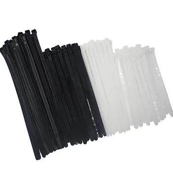 100шт Пластиковая кабельная стяжка на молнии для завязывания скользящим узлом стяжки для упаковки оберточной ленты 8 * 150/300 мм Черный белый