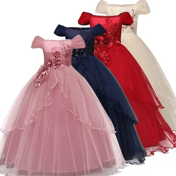 Свадебное платье для девочек, длинное платье принцессы с цветочным узором, элегантное, Рождественское, размеры 6, 12 и 14