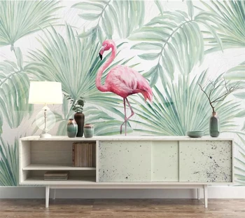 wellyu Обои на заказ papel de parede HD простое современное свежее растение пальма фламинго фон стены papier peint papel tapiz