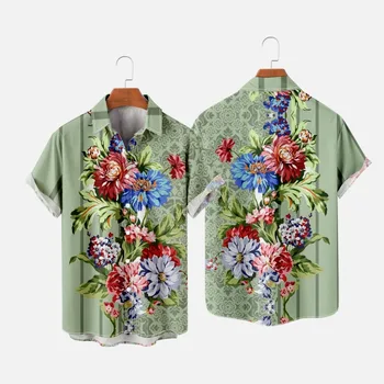 Гавайские пляжные блузки с цветочным принтом, Рубашки с коротким рукавом, Повседневные майки, Уличная одежда в стиле Харадзюку