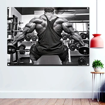 Крепкая спина бодибилдера плакат обои настенное искусство Большой мускулистый мужчина тренируется мотивационный баннер флаг декор спортзала подвесная картина