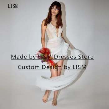 LISM Кружевные мини-платья для выпускного вечера с глубоким V-образным вырезом, без рукавов, спагетти, формальное платье подружки невесты, платья-футляры для свадебной вечеринки, платья для выпускного вечера