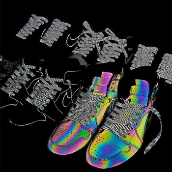 1 Пара модных светоотражающих шнурков длиной 3 м для кроссовок, плоские светящиеся шнурки для обуви, светящиеся шнурки для обуви для взрослых и детей, спортивные шнурки для обуви