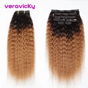Бразильская Натуральная Кудрявая Прямая Заколка Для Волос Для Наращивания Человеческих Волос Ombre Color 160G Machine Remy Hair Head Clip ins