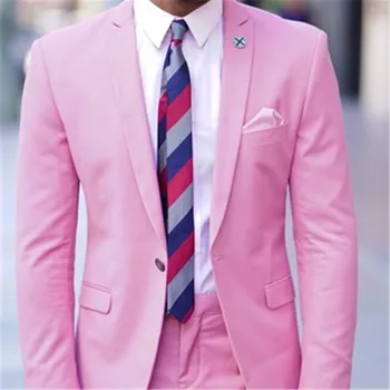 Новейший дизайн пальто и брюк, ярко-розовый блейзер, брюки, мужские костюмы, куртка из 2 предметов, яркая приталенная одежда для вечеринок, одежда на заказ