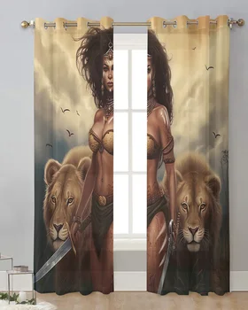 Женщина-лев из первобытного племени Африка, Тюлевая занавеска, гостиная, спальня, современные прозрачные шторы, Прозрачная обработка окон