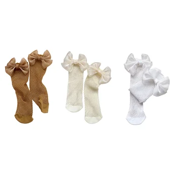Citgeett/ Летние носки с бантиком для маленьких девочек из смеси хлопка, дышащие носки с полой сеткой средней длины