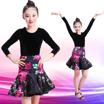 Платье для танцев для девочек детская танцевальная одежда для соревнований Детские танцевальные костюмы Платье для латиноамериканских танцев Для девочек кружевная юбка для сальсы и танго для бальных танцев