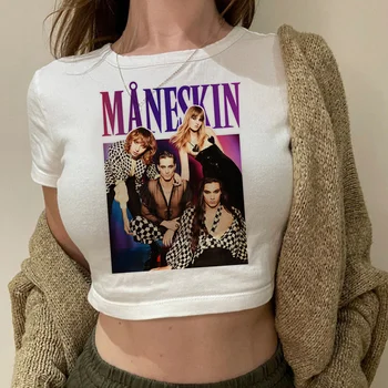 укороченный топ maneskin с графической феей в стиле гранж 2000-х, женский кибер y2k, винтажные укороченные футболки 90-х yk2