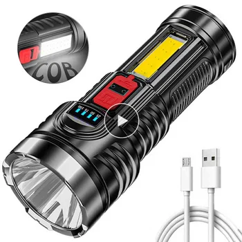 Мощный USB-аккумуляторный фонарик мощностью 500ЛМ, 4 режима, светодиодный фонарик со встроенной батареей 18650, тактический фонарик, водонепроницаемый фонарик