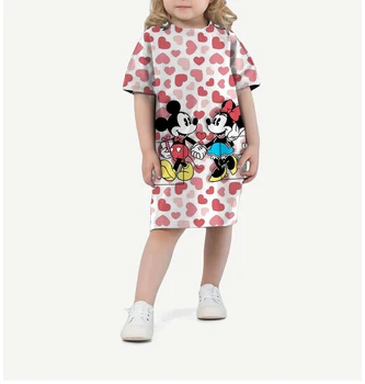 Летнее платье для девочек Disney, детская одежда принцессы с принтом Минни из мультфильма, Летнее модное детское платье с карманом Минни