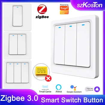 Tuya Zigbee Smart Switch Кнопочный Светильник Не Требуется Нейтральный ЕС Настенный Выключатель Smart Life APP Пульт Дистанционного Управления Alexa Google Home
