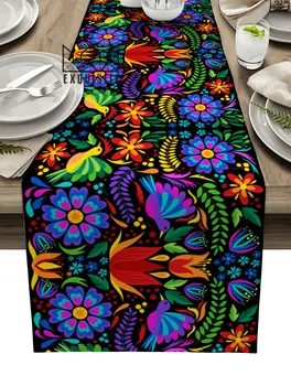 Красочные Мексиканские геометрические Абстрактные цветы, настольная дорожка, декор для дома, столовой, подставка для столовых приборов, Свадебные Рождественские настольные бегуны