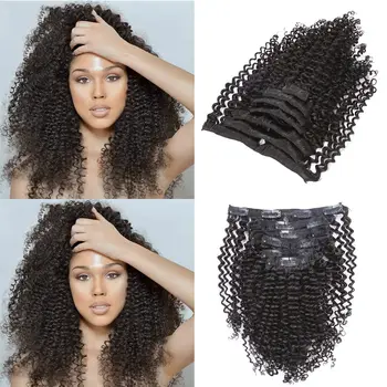 Кудрявый Зажим для Наращивания Человеческих Волос 3B 3C Kinky Clip Ins Nutural Черного Цвета 8A Afro Kinkys Зажим Для Наращивания Вьющихся Волос Для
