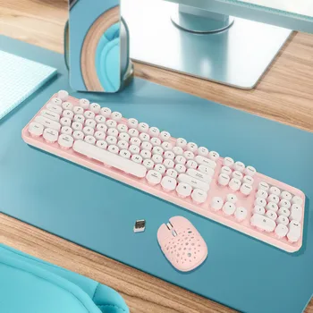 Беспроводная комбинированная клавиатура и мышь Чистый цвет Ретро Беспроводная клавиатура-мышь 2.4G с круглыми колпачками для клавиш и цифровой клавиатурой горячая продажа