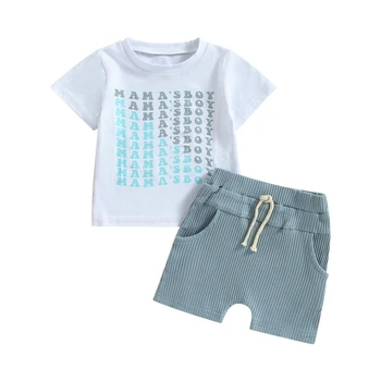 Комплекты летней одежды для маленьких мальчиков FOCUSNORM, топы с короткими рукавами и буквенным принтом + однотонные шорты на завязках