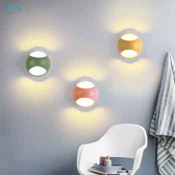 Современные минималистичные светодиодные настенные светильники Nordic Iron Macaroon Background Настенный светильник в гостиной, коридоре, Прикроватной тумбочке, светильниках для спальни, декоре