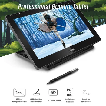 BOSTO 16HD 15,6-дюймовый IPS Графический планшет для рисования с дисплеем Монитор с высоким разрешением 1920 * 1080 8192 Уровень давления с помощью стилуса