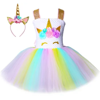 Платье с единорогом для девочек, Пастельная радуга, Детское платье-пачка для дня рождения, платье принцессы для маленьких девочек, Рождество, Хэллоуин, Косплей Пони, костюм