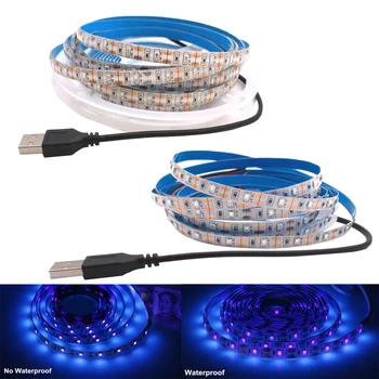 УФ светодиодная лента 5 В постоянного тока 2835 0,5 м 1 М 2 М Водонепроницаемая фиолетовая лента Ультрафиолетовая USB-лента для флуоресценции DJ