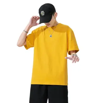 Мужская футболка из чистого хлопка с короткими рукавами 2021 года, новый топ, летняя свободная однотонная базовая рубашка с короткими рукавами