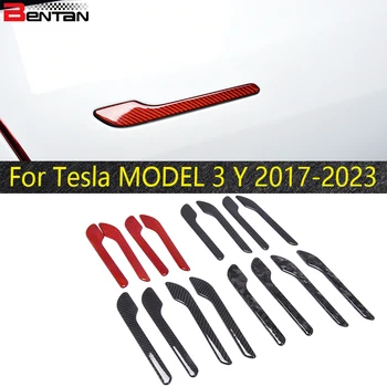 Защитная накладка на дверную ручку из настоящего углеродного волокна, украшающая экстерьер автомобиля, подходит для Tesla 3 Y 2017-2023.
