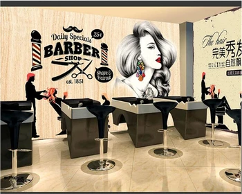 beibehang Простые модные индивидуальные 3D обои фон салона красоты парикмахерская ностальгический ретро макияж обои гобелен