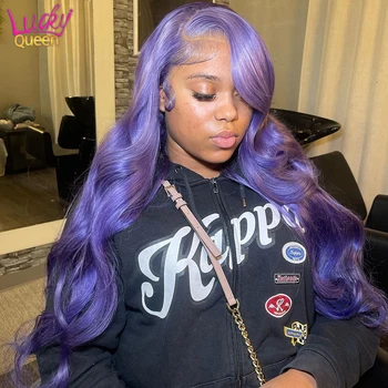 Фиолетовый парик из натуральных волос Body Wave HD с кружевом спереди 180 Плотность человеческих волос Парик для женщин Бразильский 13X6 Прозрачный парик с кружевом спереди Боковая часть