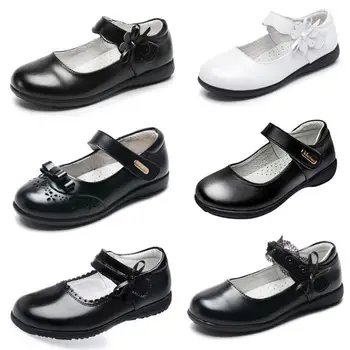 Новые детские повседневные сандалии из кожи в стиле Ретро Черно-белые детские свадебные туфли для девочек Праздничная обувь для девочек