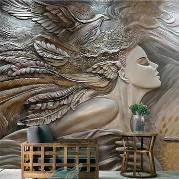 beibehang Креативная рельефная красота, павлин, фоновая стена, большая фреска на заказ, шелковые обои papel de parede para quarto