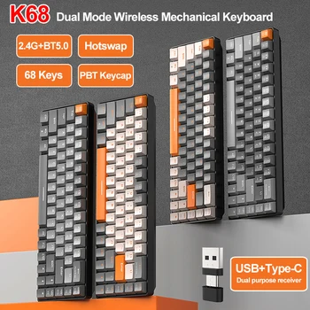 Беспроводная клавиатура K68 2.4G / BT5.0 Игровая Механическая клавиатура 68 Клавиш с возможностью горячей замены Механическая клавиатура PBT Keycap 65% Клавиатура