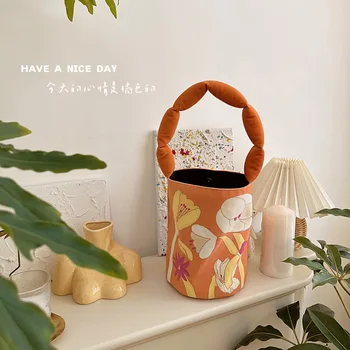 Женская сумочка-ведерко с граффити в цветочном дизайне для фотосъемки на открытом воздухе, новая художественная сумка-цилиндр