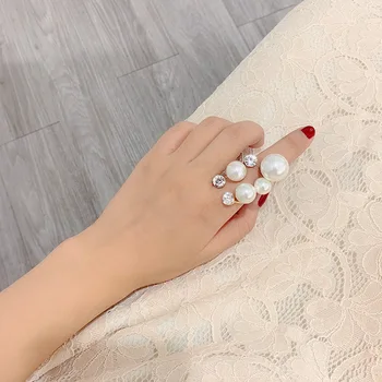 Модные кольца с жемчугом большого размера для женщин, женские Нерегулярные кольца со стразами, Корейские украшения для свадебной вечеринки