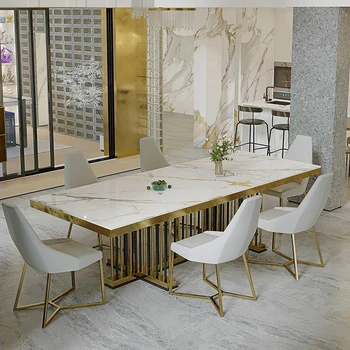 Сочетание итальянского роскошного яркого шифера, обеденного стола и стула, прямоугольный дизайнерский простой современный стол высокого класса