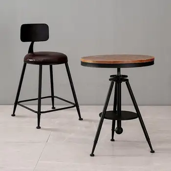 Железный стол в американском стиле, кофейня, магазин молочного чая, сочетание круглого стола и стула из массива дерева, настенный десерт