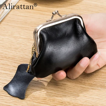 Alirattan 2023 Новый компактный женский кошелек в стиле ретро с застежкой Zero из воловьей кожи с верхним слоем масла и воска, сумка для монет, сумка для хранения