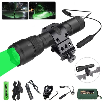 502B Зеленый / красный / белый светодиодный охотничий фонарик, тактический 1-режимный водонепроницаемый наружный фонарь с ружейной установкой + переключатель, USB-аккумуляторная лампа