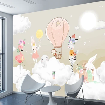 Мультяшные Съемные Самоклеящиеся обои с милым кроликом и воздушным шаром для гостиной Обои для девочек Настенные росписи домашнего декора