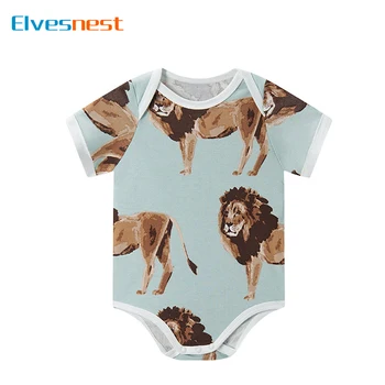 Одежда для новорожденных с милым животным принтом, боди для мальчиков, хлопковая одежда с коротким рукавом для маленьких девочек, Летние боди для младенцев 3-18 месяцев