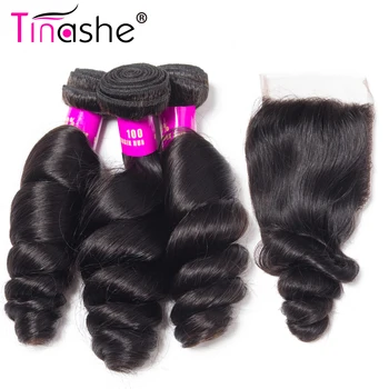 Tinashe, Перуанские пучки волос с застежкой, Свободные Волнистые пучки с Hd прозрачной кружевной застежкой, Человеческие волосы, 3 пучка с застежкой