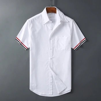 Мужская рубашка TB THOM Летнего модного бренда RWB в полоску с коротким рукавом, повседневная хлопковая Оксфордская приталенная качественная рубашка TB