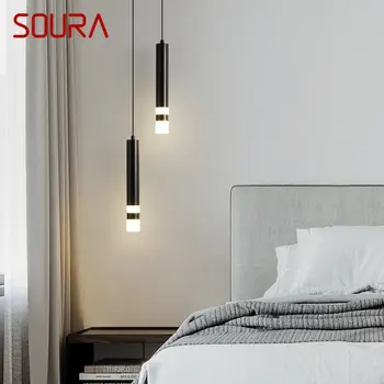 Современный Черный светодиодный подвесной светильник SOURA, Простой Декоративный подвесной светильник для домашнего кабинета, спальни
