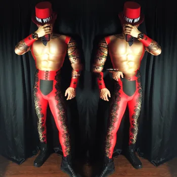 Бар, ночной клуб, мужской ди-джей ds gogo, 3D искусственная мышца, мышцы живота, джазовый красный перспективный костюм для вечеринки, сросшийся костюм