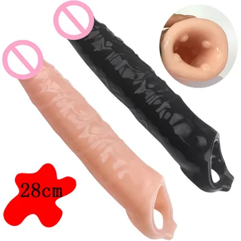 рукав-удлинитель для большого пениса длиной 28 см, Многоразовые презервативы, задерживающие эякуляцию, кольца для члена, Массажер простаты, секс-товары для мужчин