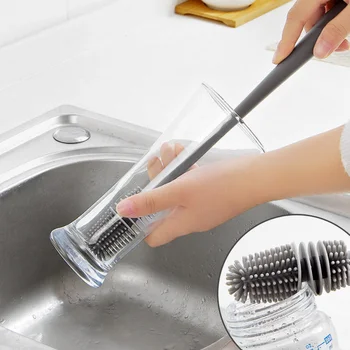 Эффективная силиконовая щетка для бутылочек, скруббер с длинной ручкой на 360 градусов, очиститель стекла, бытовая щетка для мытья посуды